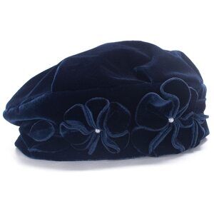 4954 Womens 1920 Vintage Style Velvet Beret Floral Hat Chic Cap T513(navy